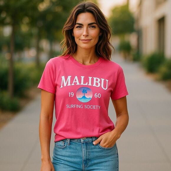 Nordstrom Women's Pink Malibu Surfing Society Graphic T-Shirt Size M - Picture 2 of 4